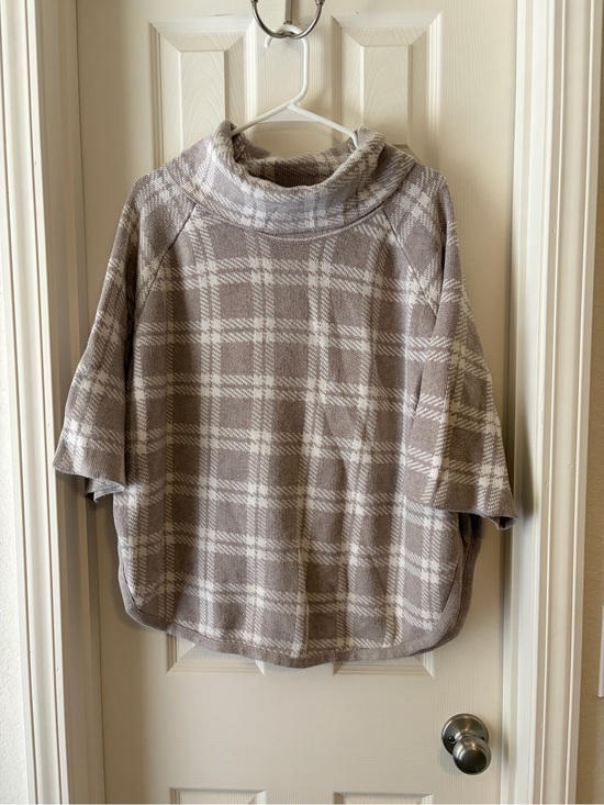 LOFT Sweaters - LOFT Plaid Cowl-Neck Sweater in Taupe and Cream